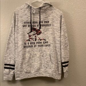 Heather Gray BMX Mom Graphic Hoodie with Black Striped Cuffs